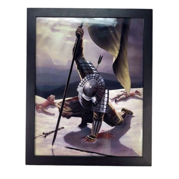 Vintage Japanese Samurai Aikido Fighting Scene Wood Framed Print Wall Art - Picture 6 of 8